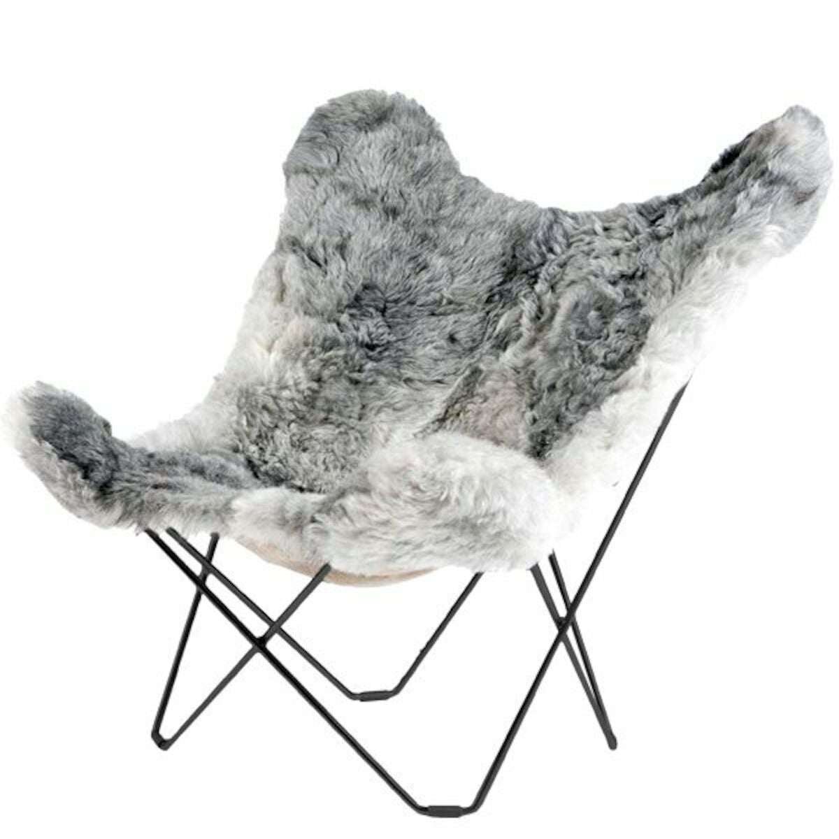 Cuero Iceland Mariposa Shorn Grey lepakkotuoli, musta jalka