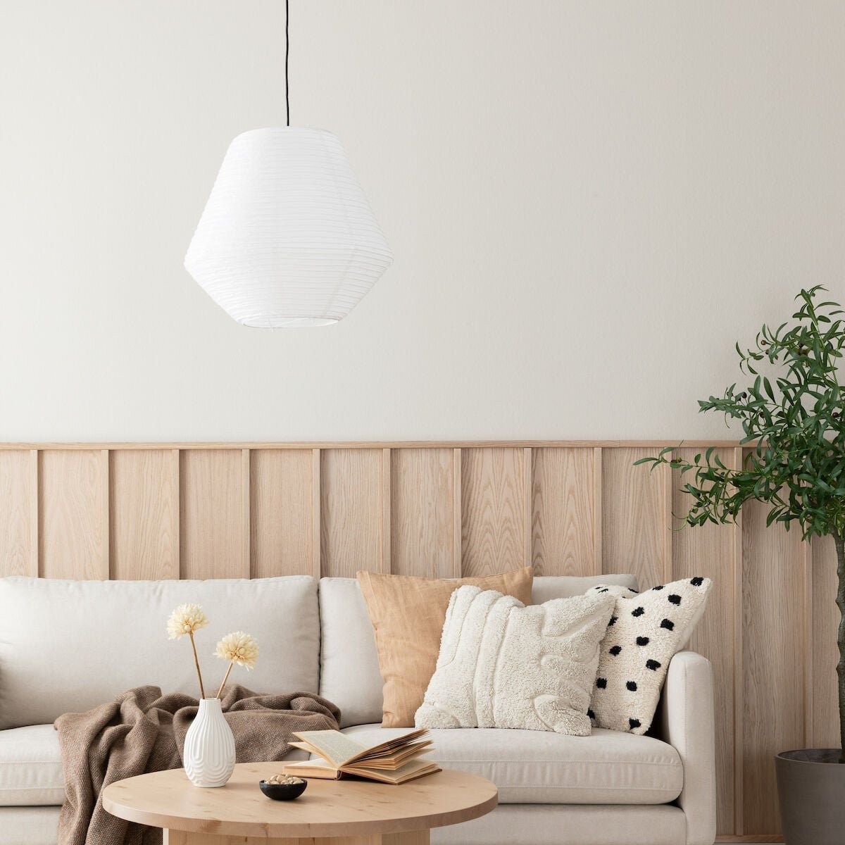 Kioto riisipaperi riippuvalaisin Ø36 cm mustalla johdolla