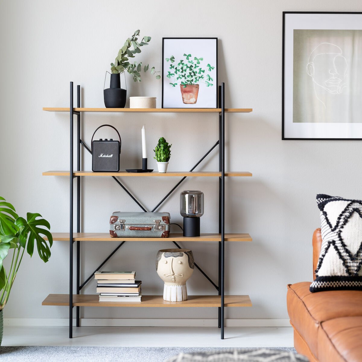 Lankku avohylly musta/luonnonväri