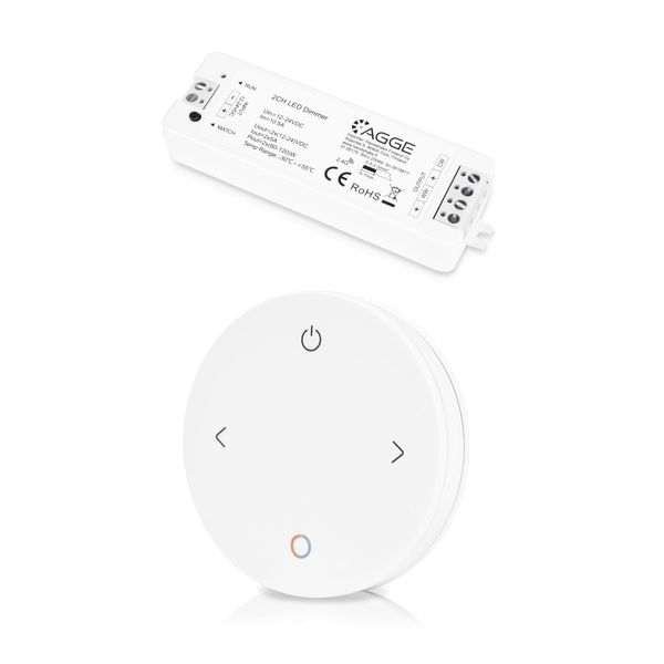 LED-nauhan ohjausyksikkö, värilämpötilasäädettävä, AGGE CCT, 2.4 GHz, Ohjausyksikkö + Kaukosäädin 4-button