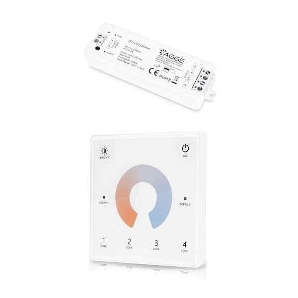 LED-nauhan ohjausyksikkö, värilämpötilasäädettävä, AGGE CCT, 2.4 GHz, Ohjausyksikkö + Kaukosäädin Wall Mount Touch Panel