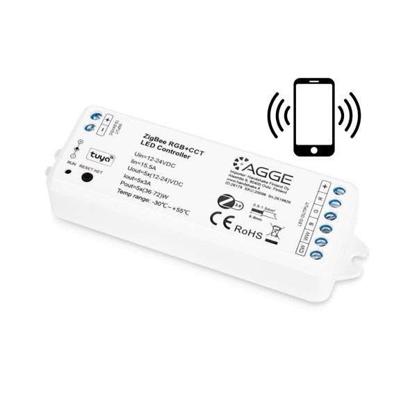LED-nauhan puhelinohjain RGB- nauhalle AGGE RGB+CCT, Zigbee , Pelkkä ohjausyksikkö