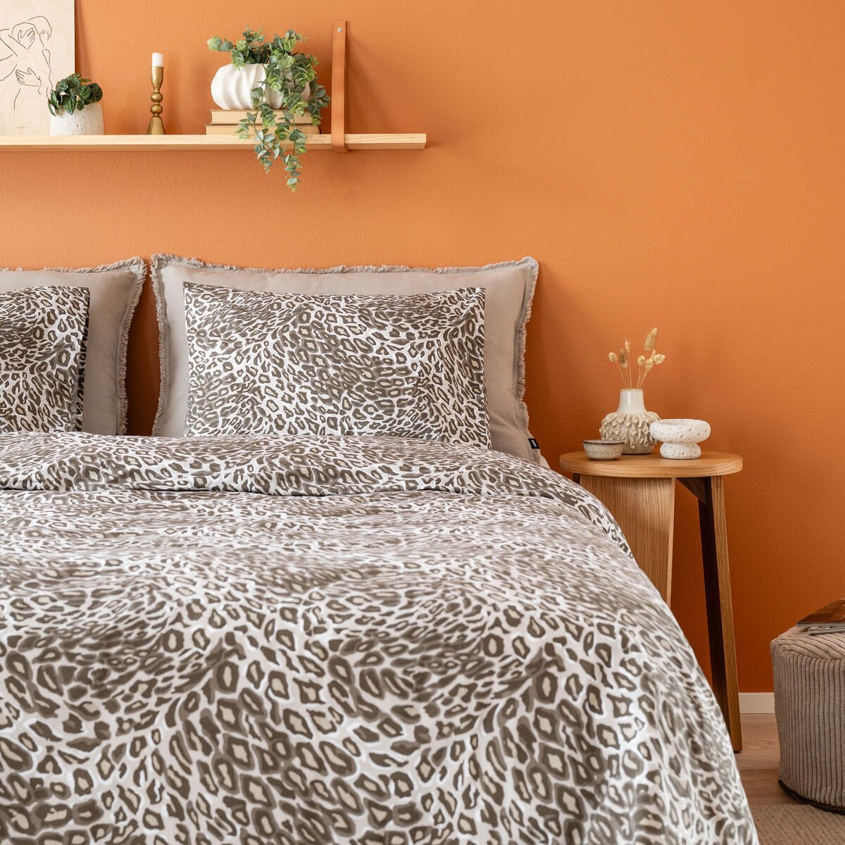 Leopardi pussilakanasetti 150x210 cm + 50x60 cm hiekka/ruskea
