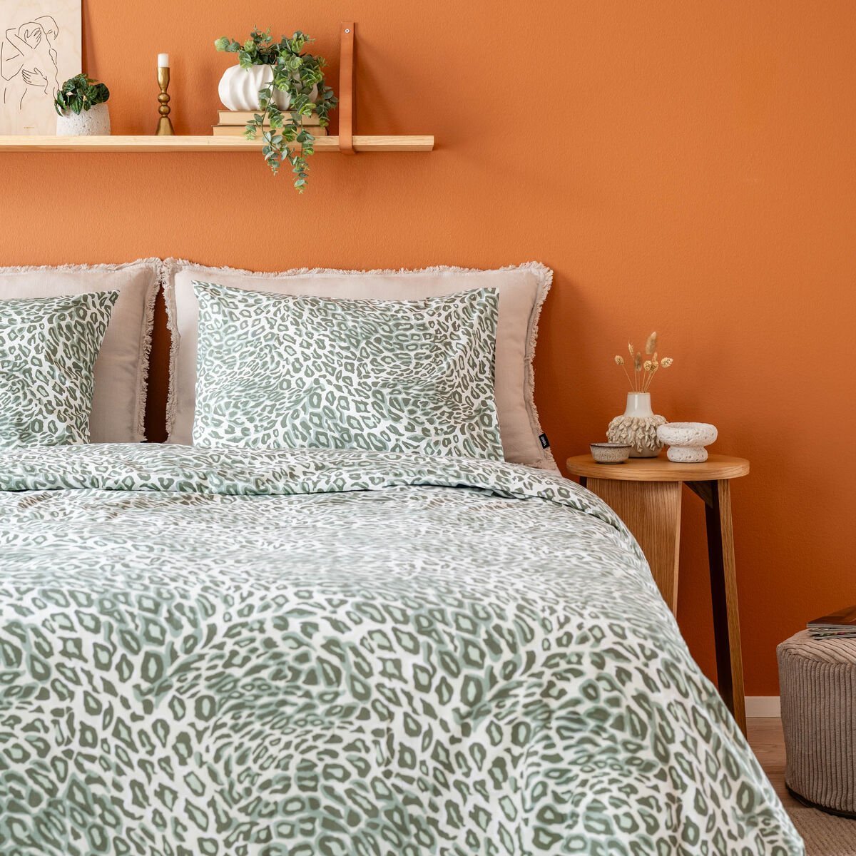 Leopardi pussilakanasetti 150x210 cm + 50x60 cm vihreä