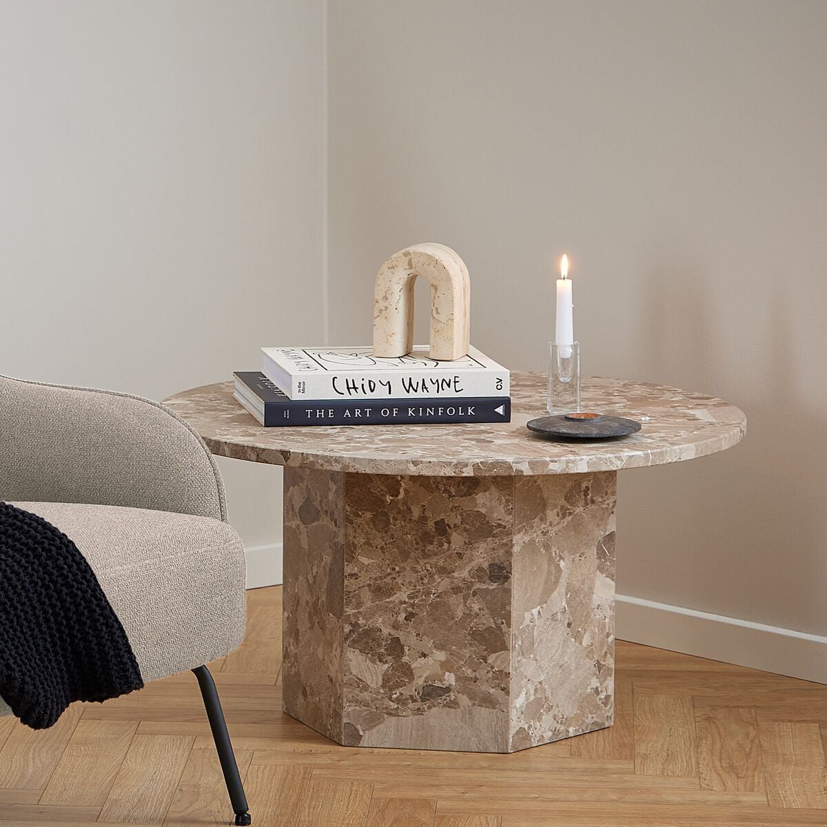 Naxos pyöreä marmori sohvapöytä Ø80 cm matta latte