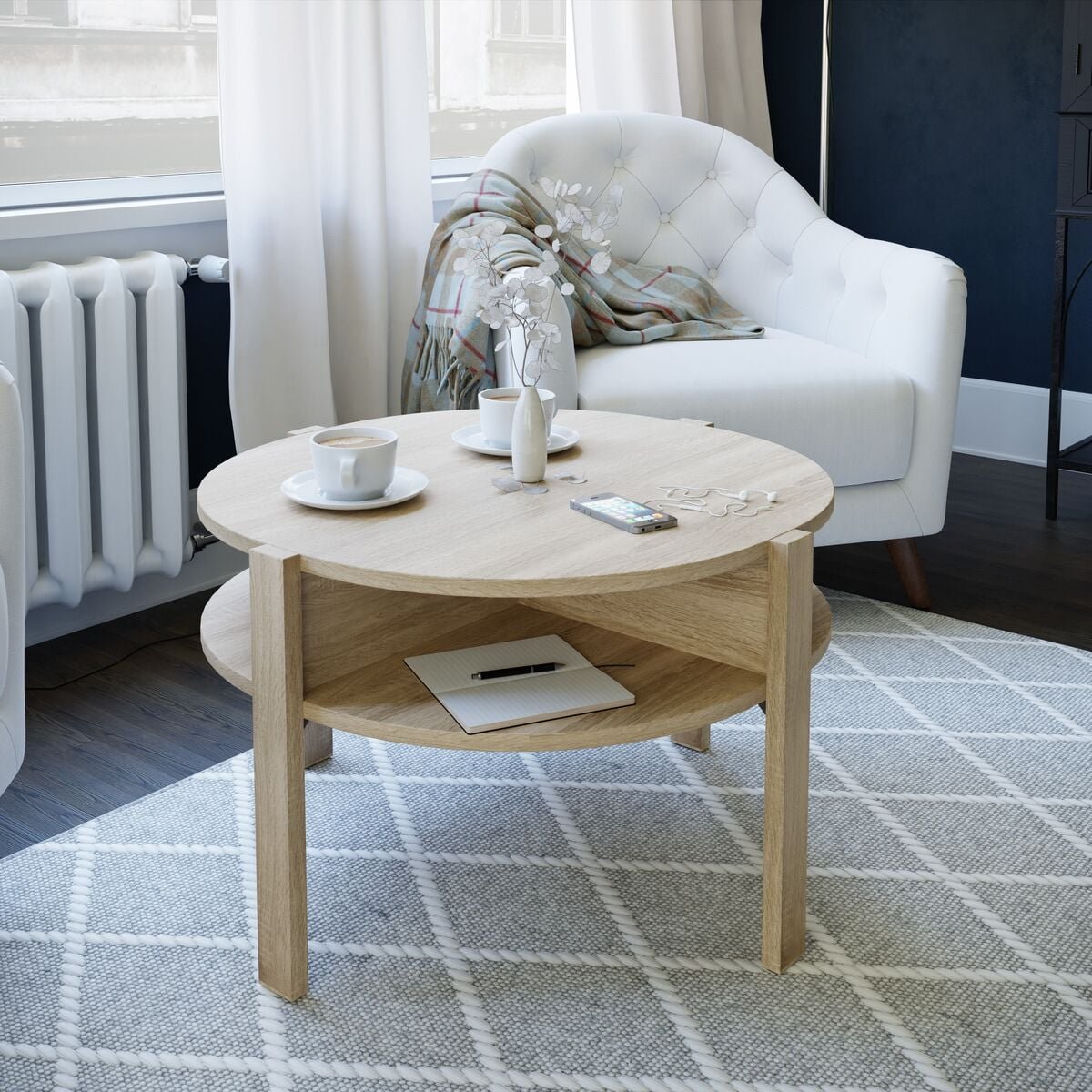 Nekala pyöreä sohvapöytä säilytystilalla Ø75 cm tammi