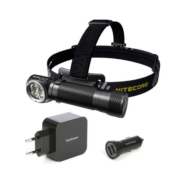 Otsalamppu Nitecore HC35 - 2700 lm / Ladattava/Paristokäyttöinen, Perussetti + Verkkovirta- ja Tupakansytytinadapteri
