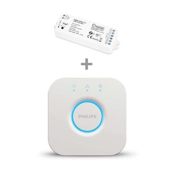 LED-nauhan puhelinohjain RGB- nauhalle AGGE RGB+CCT, Zigbee , Ohjausyksikkö + Philips Hue Bridge