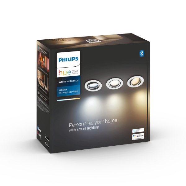 Alasvalo Philips Hue Milliskin Round 4.2W, 400 lm, 3 kpl / Valkoinen