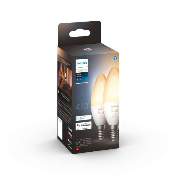 Led-älylamppu Philips Hue White Candle Ambience, E14, 2200-6500K, 2 kpl