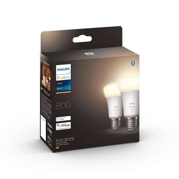 Led-älylamppu Philips Hue White, E27, 2700K, 9W / 800 lm / 2 kpl