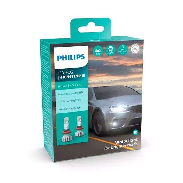 LED-ajovalopolttimot Philips Ultinon Pro5100 HL +160%, H8/H11/H16
