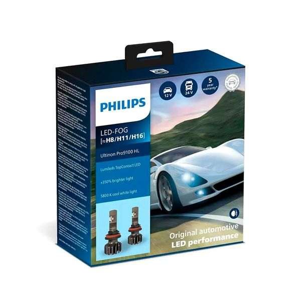 LED-ajovalopolttimot Philips Ultinon Pro9100 HL +350%, H8/H11/H16