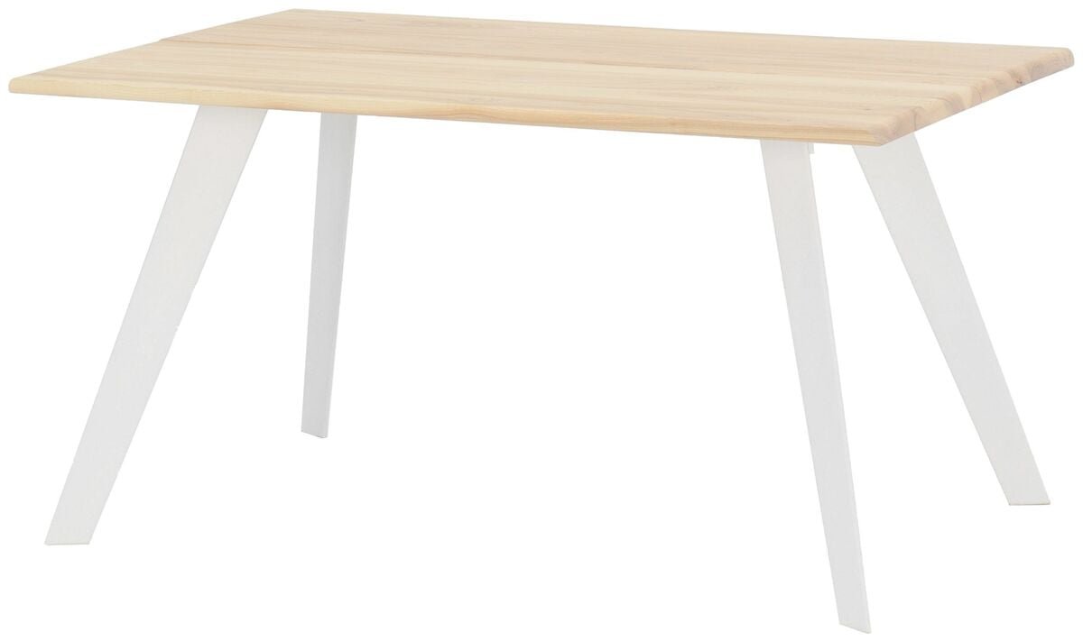 Saarni ruokapöytä 140x90 cm lakattu saarni, valkoinen metallijalka