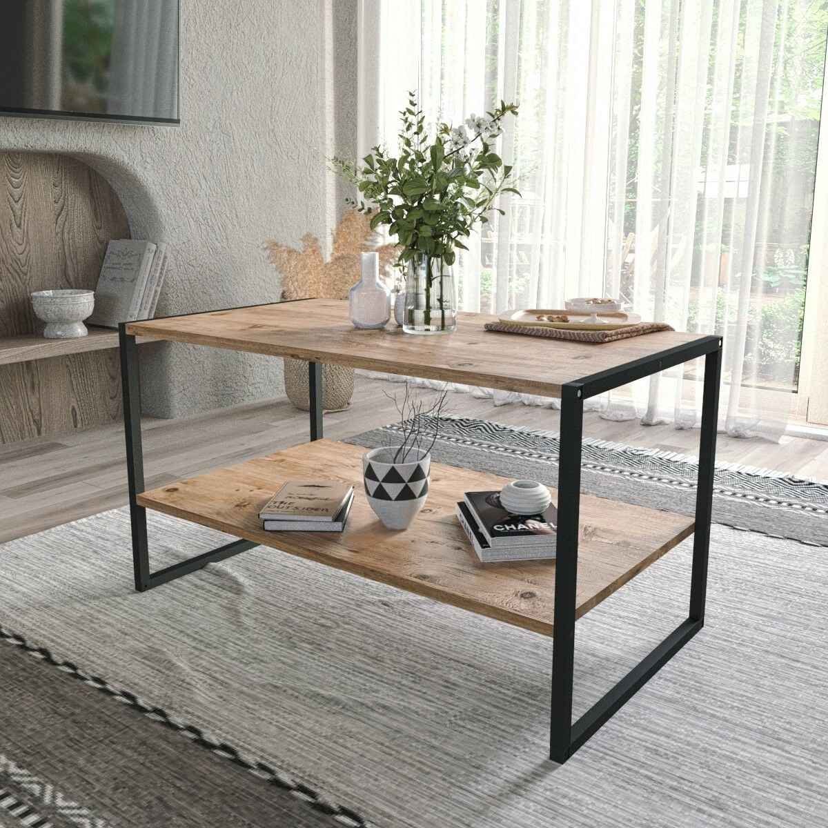 Vivano Soma sohvapöytä 90x60 cm musta/tammi