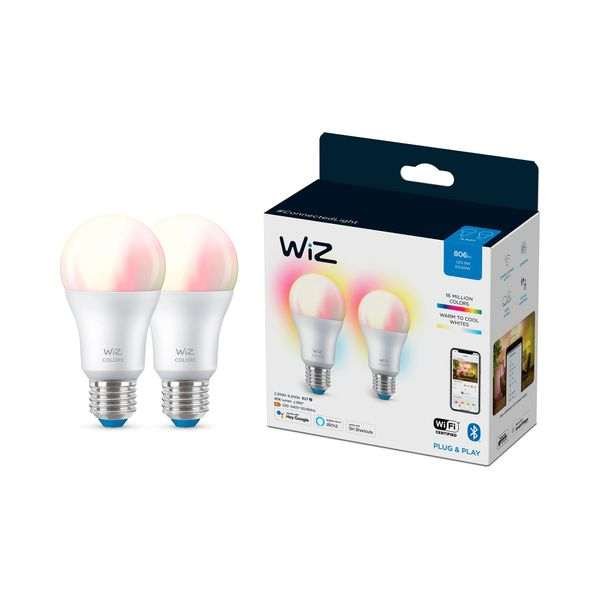Led-älylamppu Wiz Colour RGBW, E27, 8W / 2 kpl