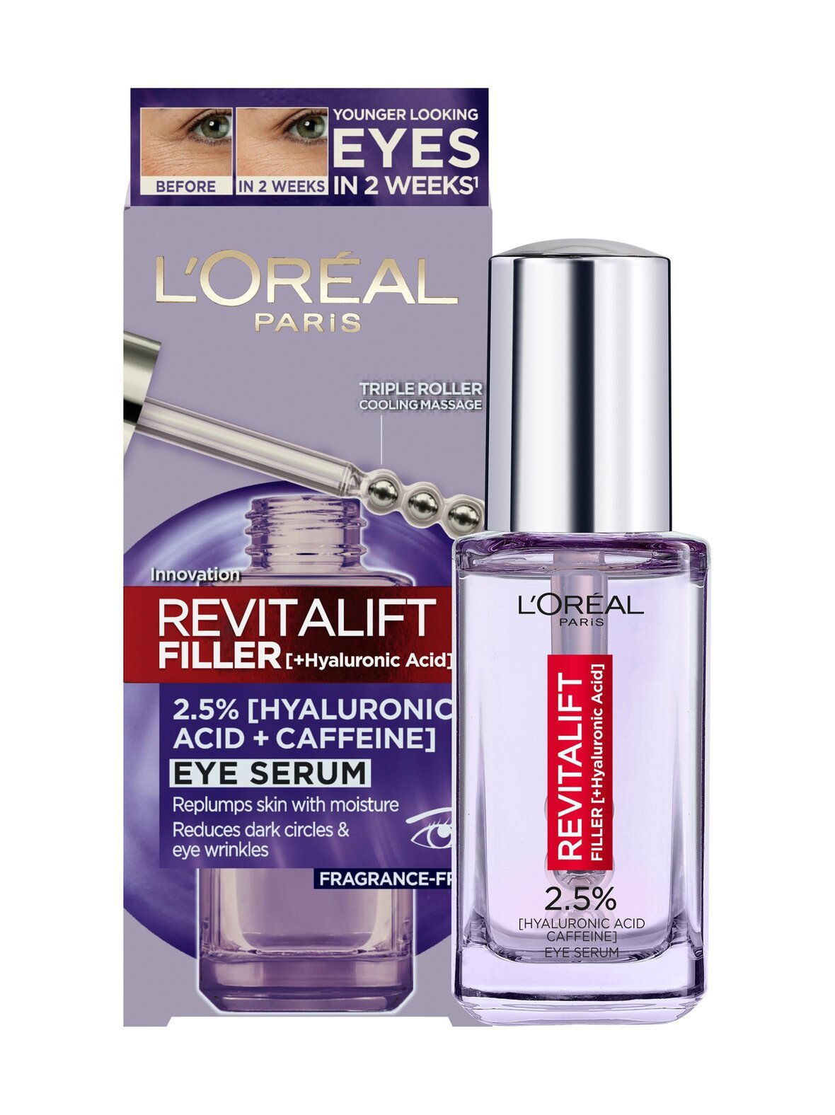 Revitalift filler 2,5% hyaluronic acid + caffein eye serum -seerumi