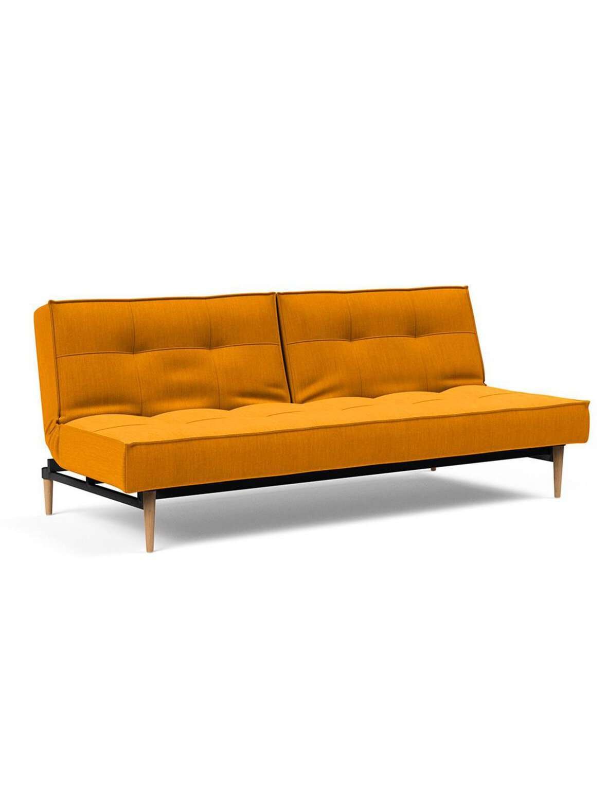 Splitback styletto -vuodesohva elegance-kangas 507 keltainen / tammi l 210 cm