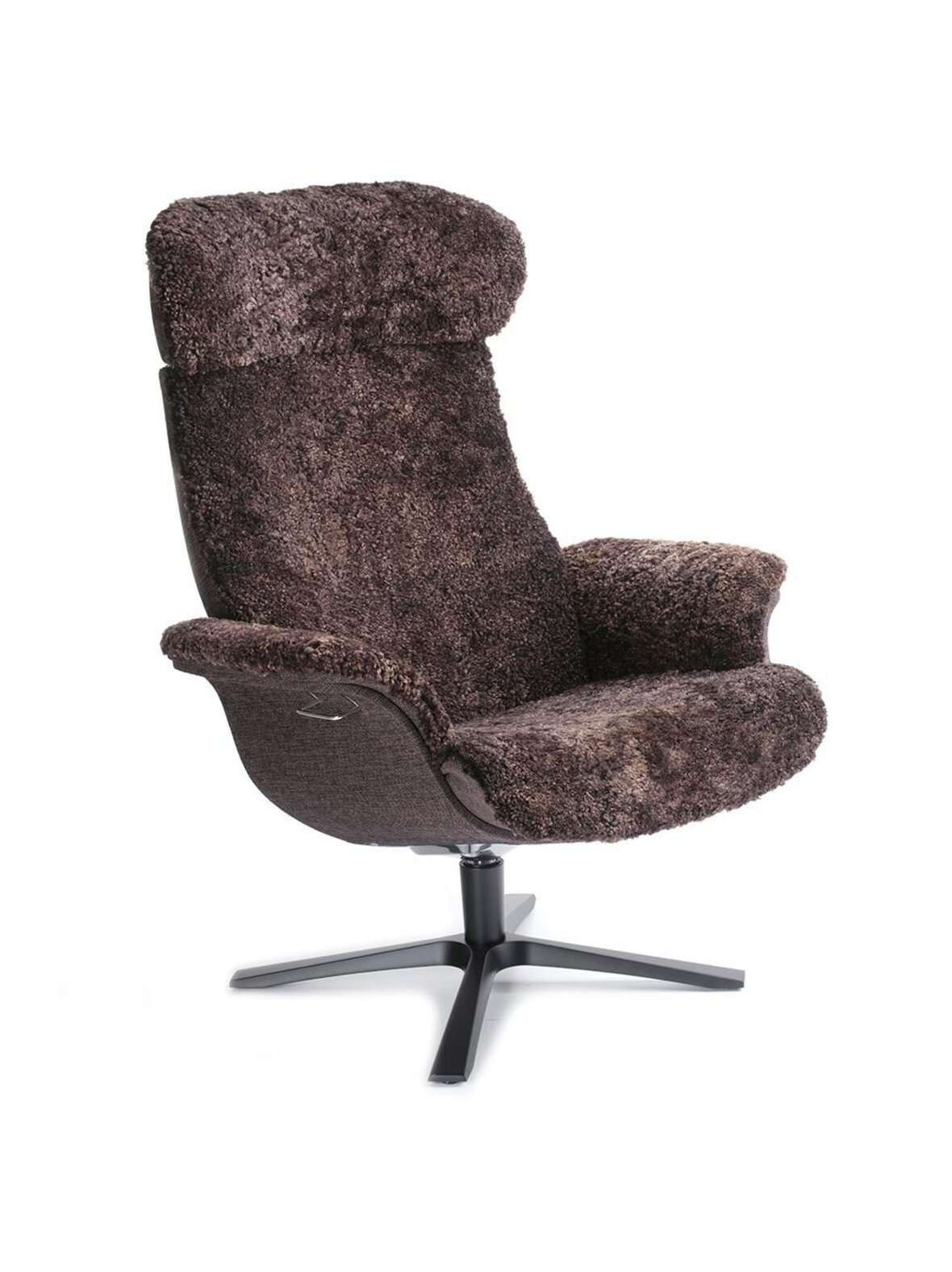 Timeout large -nojatuoli korkea selkänoja ja jalka lampaannahka espresso / musta