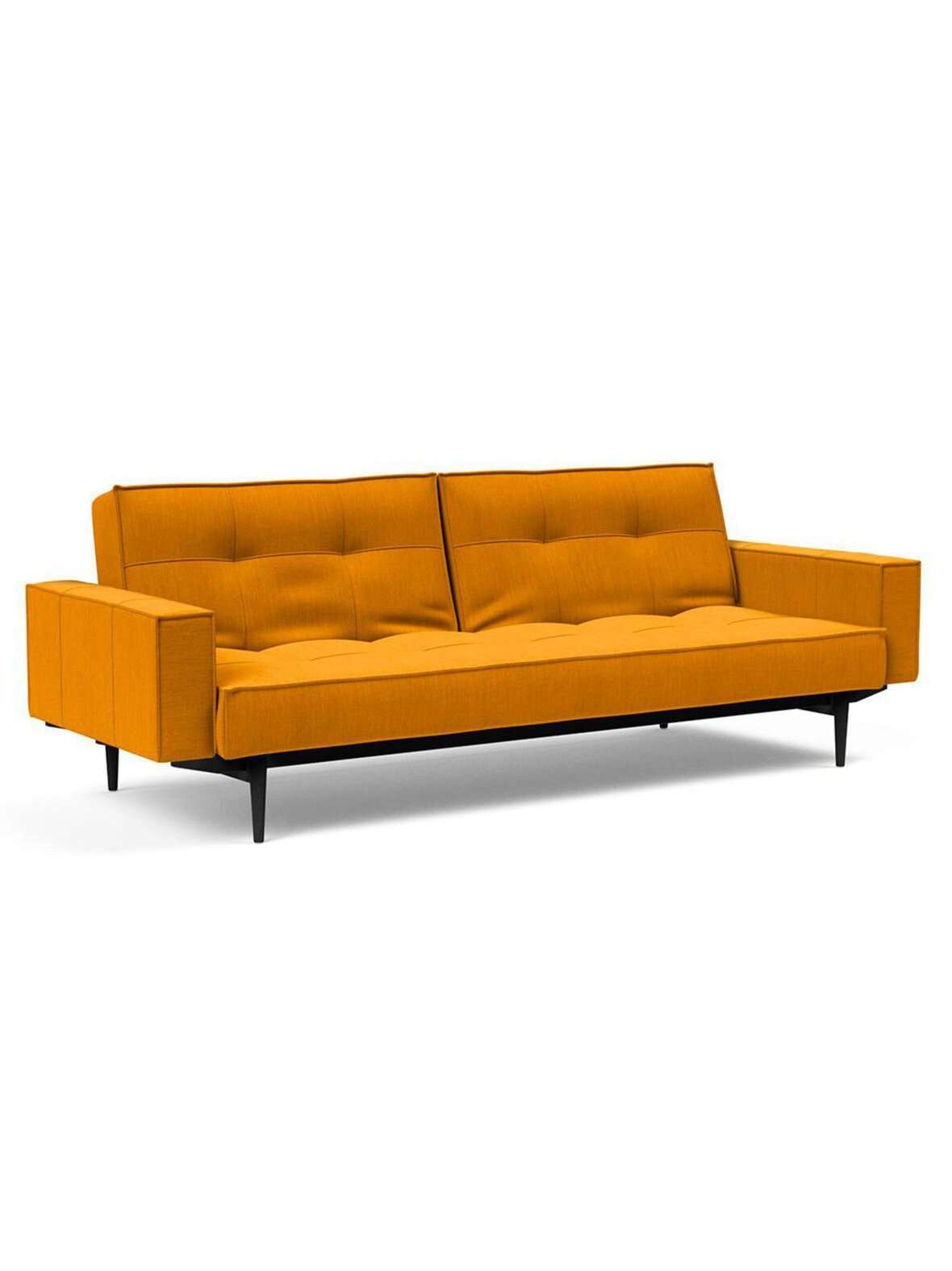 Splitback styletto -vuodesohva käsinojilla elegance-kangas 507 keltainen / musta tammi
