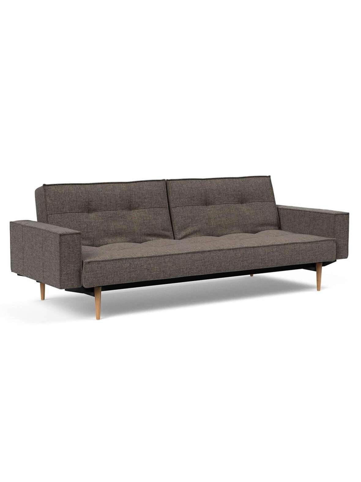 Splitback styletto -vuodesohva käsinojilla flashtex-kangas 216 tummanharmaa / tammi