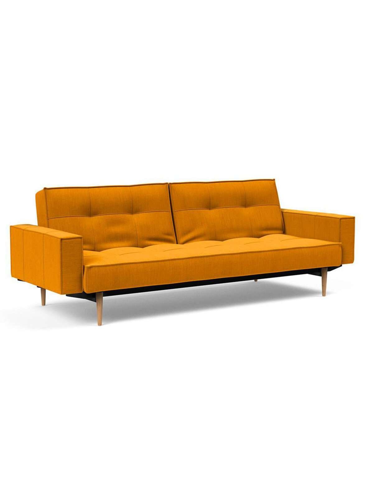 Splitback styletto -vuodesohva käsinojilla elegance-kangas 507 keltainen / tammi