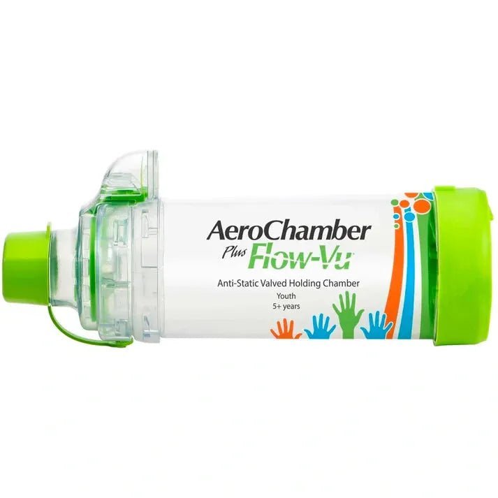 Aerochamber Plus Flow-Vu Tilanjatke Nuorille Suukappaleella 1 kpl