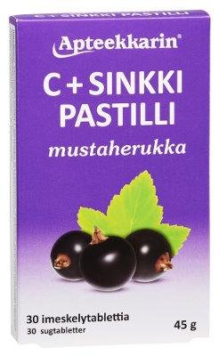 Apteekkarin C+ Sinkki Pastilli Mustaherukka 30 kpl