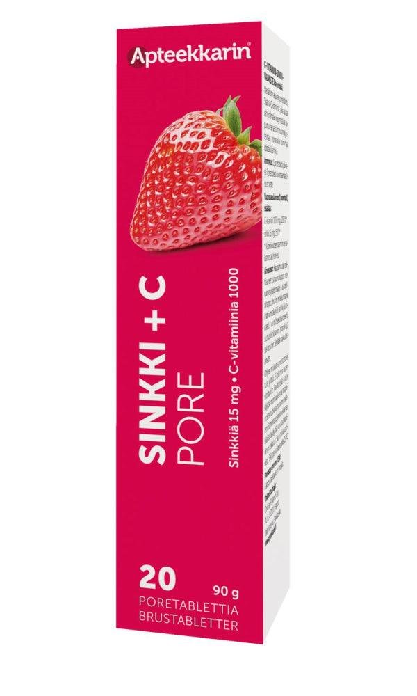 Apteekkarin C+Sinkkipore Mansikka 20 poretabl