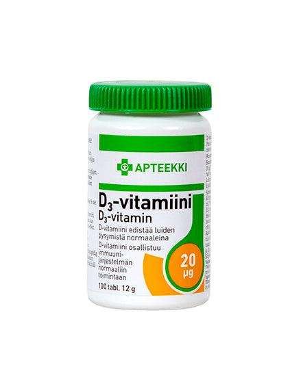 Apteekki D3-Vitamiini 20 mikrog
