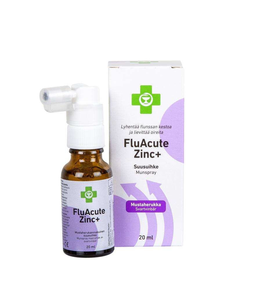 Apteekki Fluacute Zinc+ Mustaherukka, Sinkkiasetaattisuusuihke 20 ml