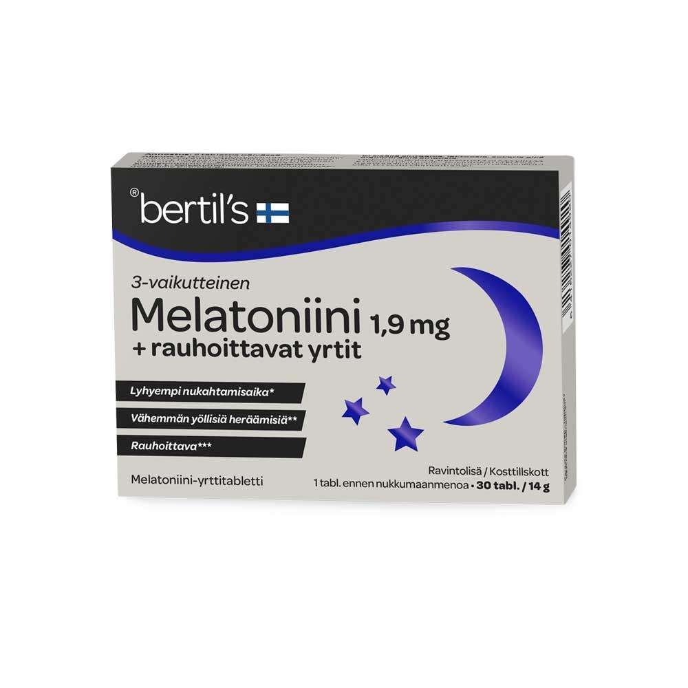 Bertils Melatoniini 1,9 mg + Rauhoittavat Yrtit tabl