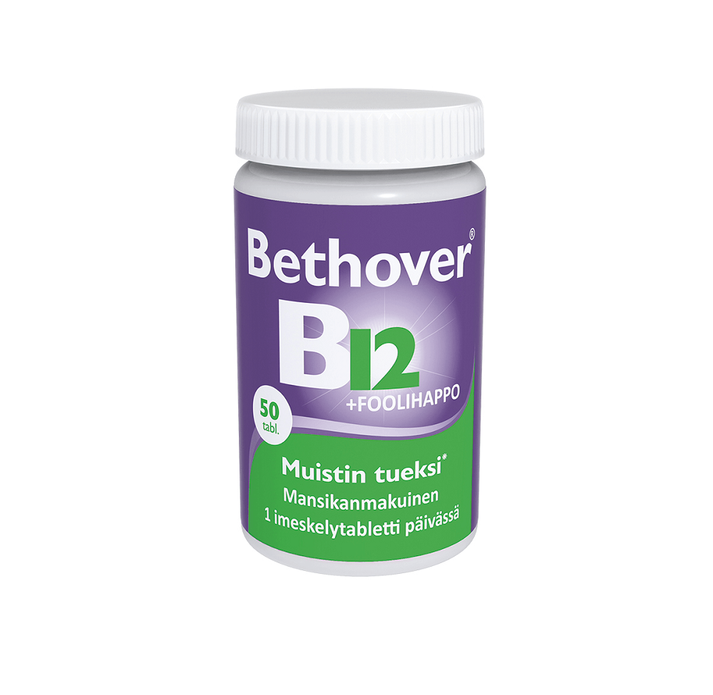 Bethover B12-Vitamiini + Foolihappo, Mansikanmakuinen 50 tabl