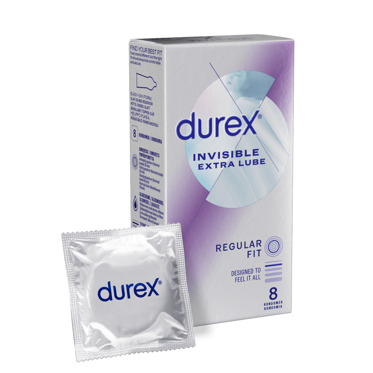 Durex Invisible Extra Lube Regular Fit Kondomi 8 kpl