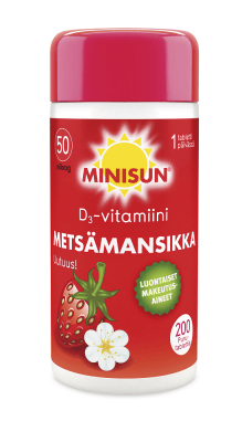 Minisun D-vitamiini 50 mcg - Metsämansikka 200 tabl