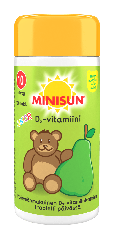 Minisun D-Vitamiini lapselle 10 Mcg Päärynä Junior Nalle 100 tabl