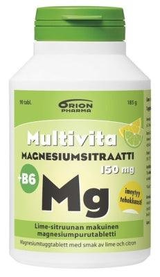 Multivita Magnesiumsitraatti+B6 Lime-Sitruuna 150mg 90 purutabl