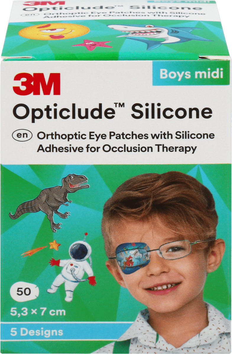 Opticlude Silicone Midi, 3-6 vuotiaille, 50 kpl lajitelma pojille 1 kpl