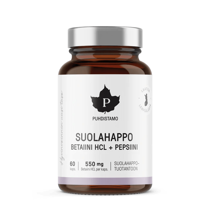 Puhdistamo Suolahappo (Betaiini HCL + Pepsiini) 60 kaps.