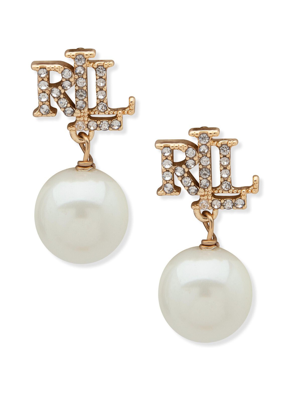 Gold & crystal logo pearl drop -korvakorut