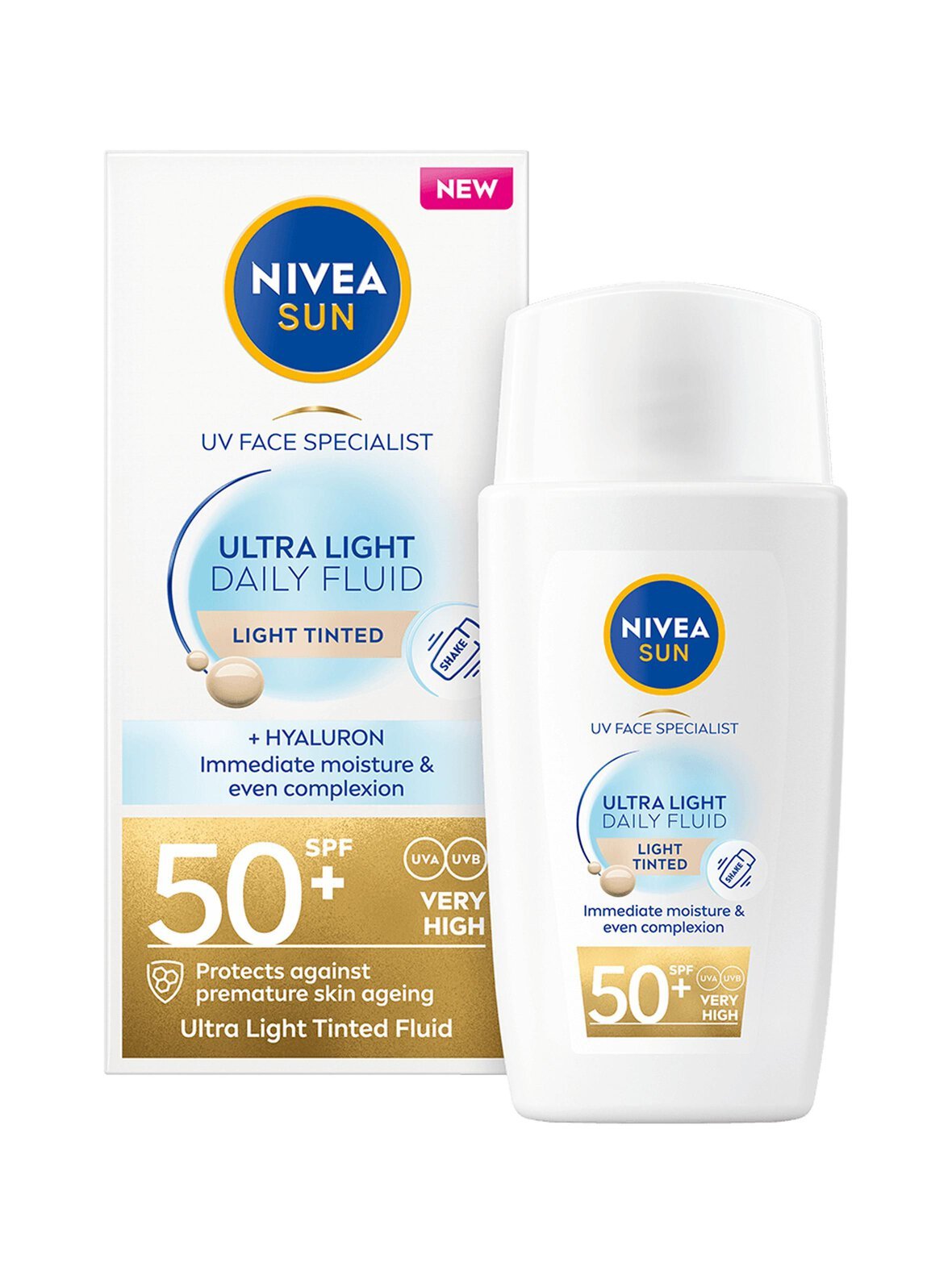Daily fluid light tinted spf50+-sävyttävä aurinkosuojavoide kasvoille