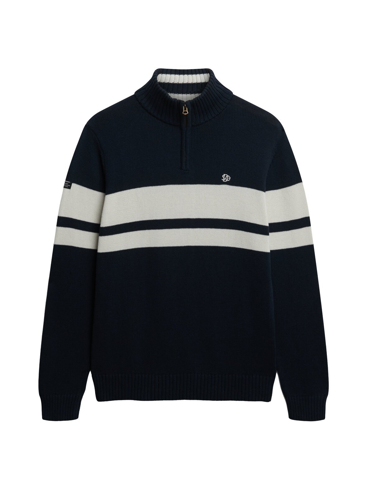 Cotton stripe half zip -neule