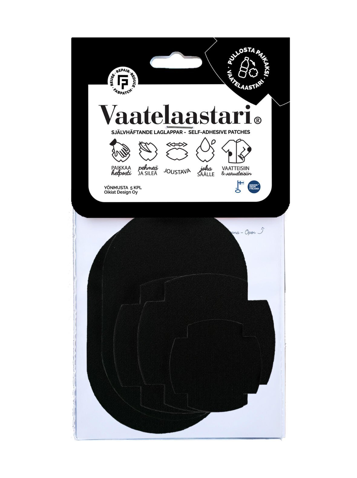 Fabpatch yönmusta -vaatelaastari 5 kpl