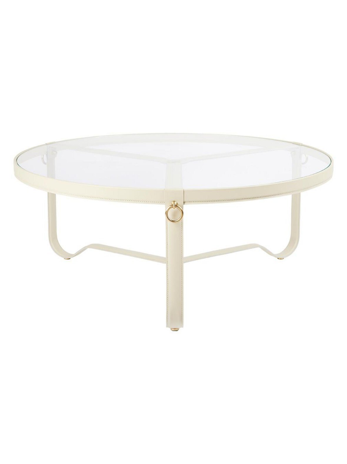 Adnet-sohvapöytä valkoinen nahka / lasi ⌀ 100 cm