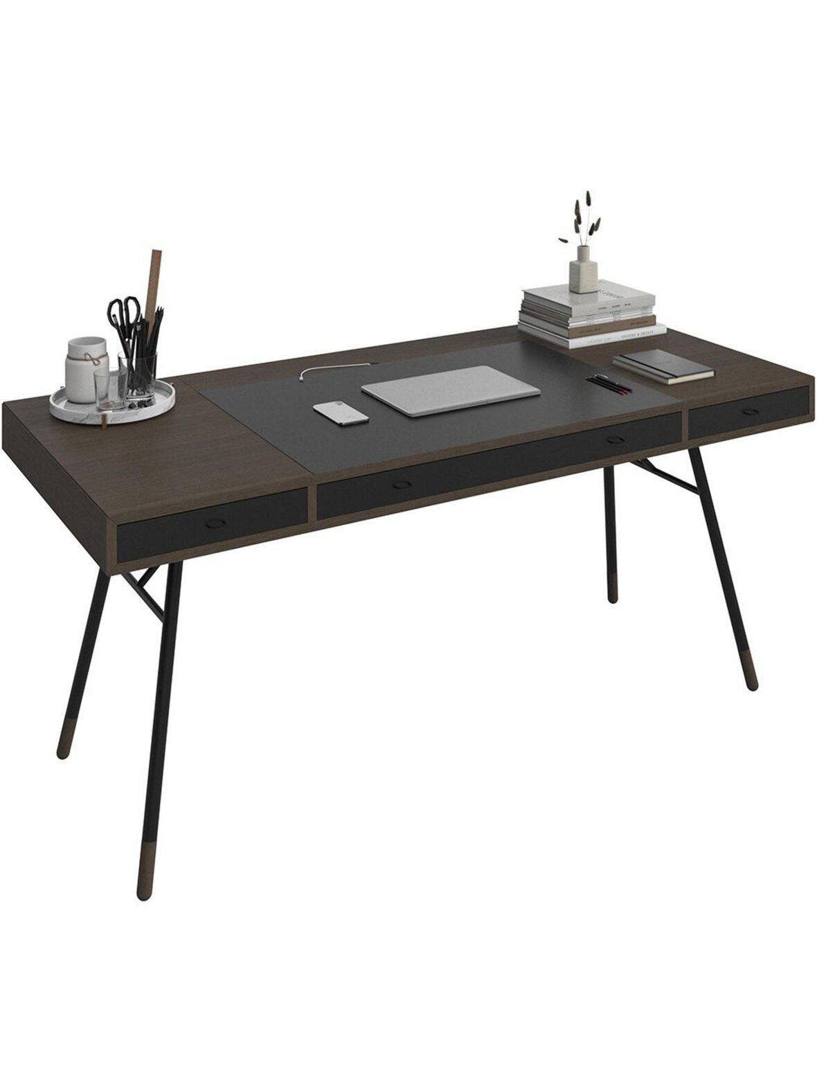 Cupertino-työpöytä tumma tammi / musta 75 x 170 cm