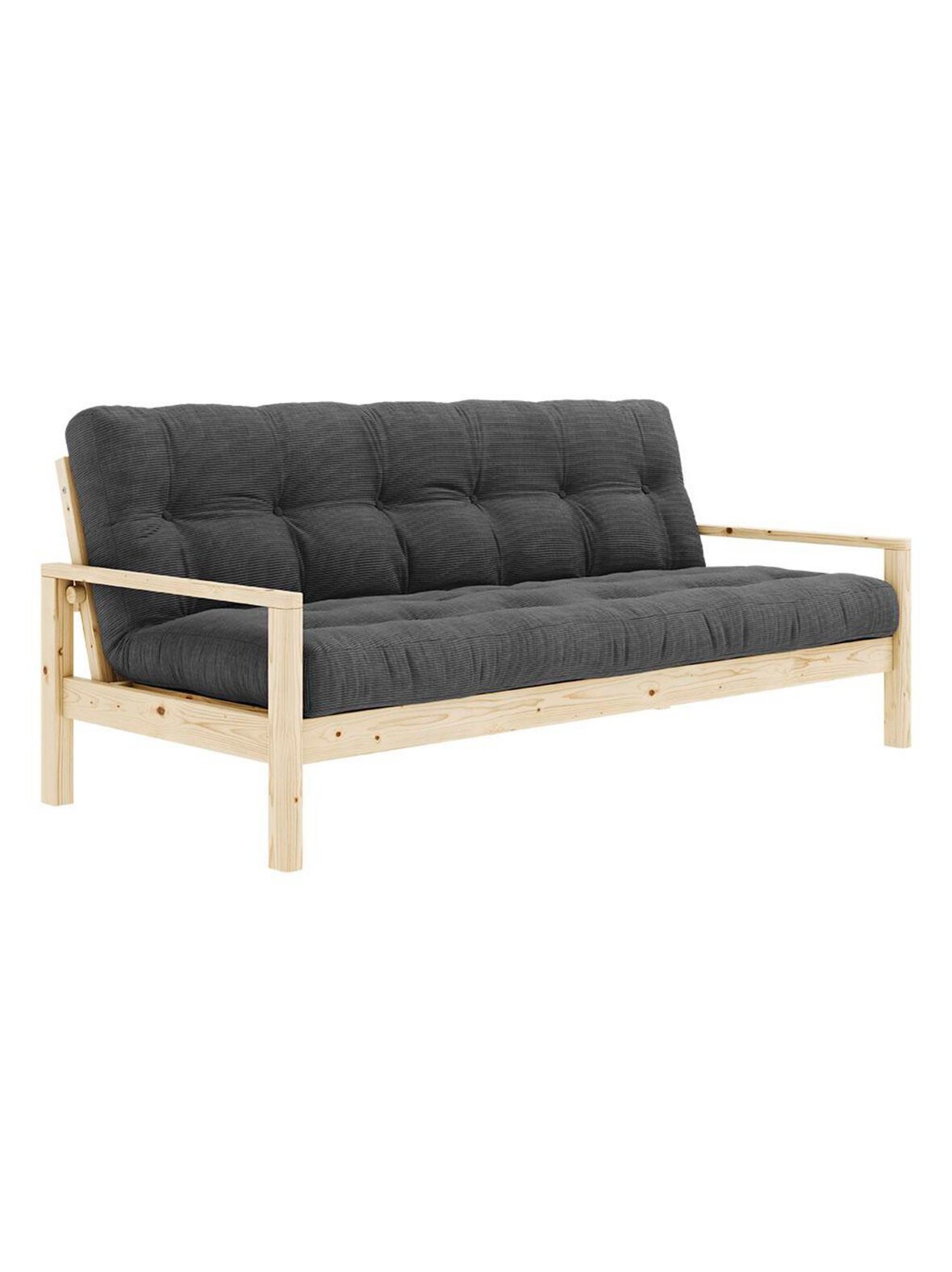 Knob-futonsohva corduroy-kangas charcoal/mänty l 205 cm