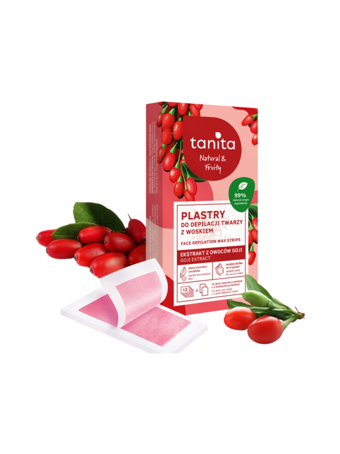 Face depilation wax strips goji berry -kylmävahaliuskat kasvoille 12kpl