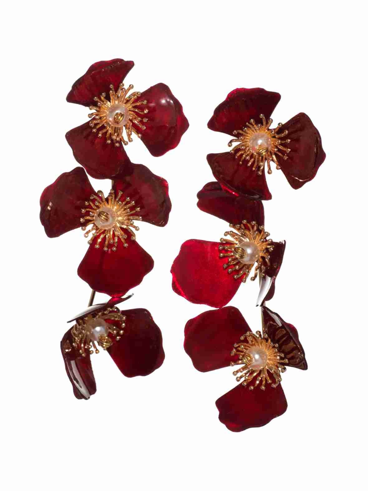 Kolminkertaiset omenakukka korvaneulat - punainen