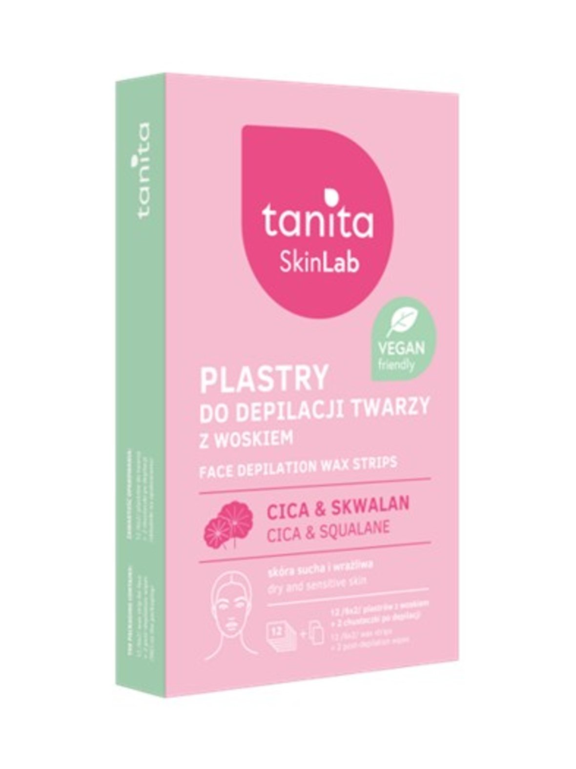 Face depilation wax strips cica&squalane -kylmävahaliuskat kasvoille 12kpl