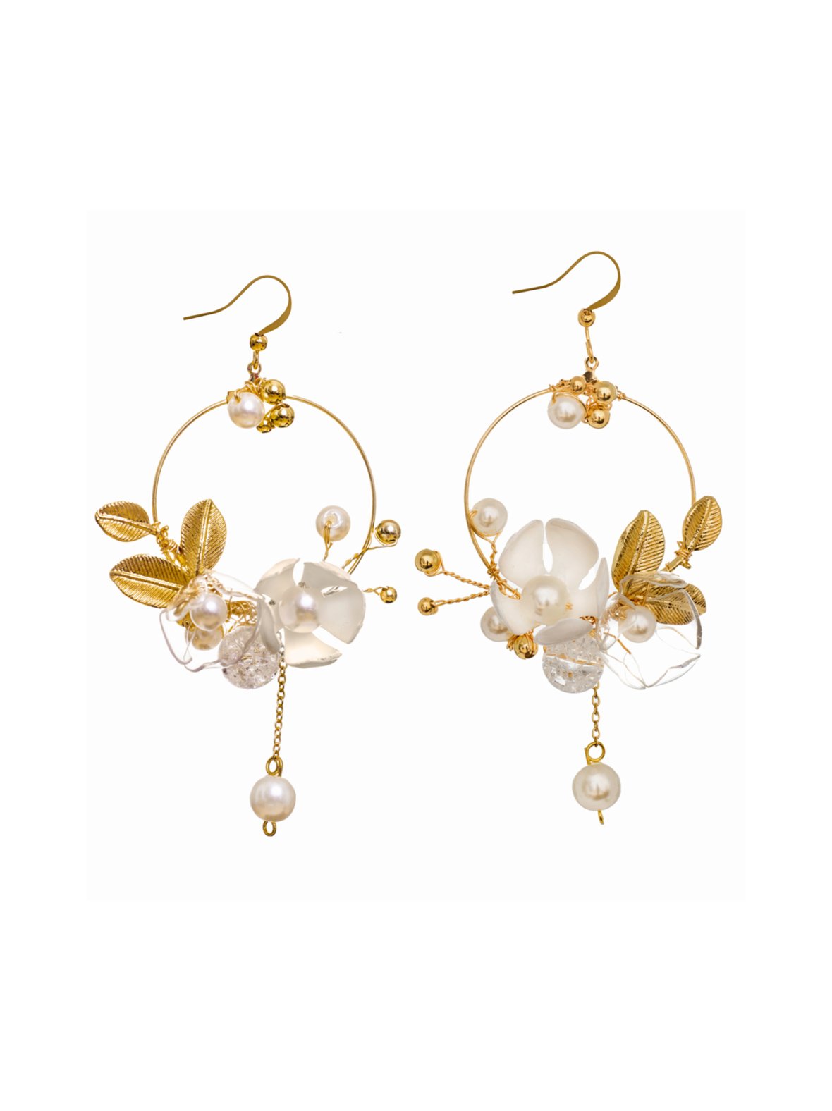 Kukalliset art nouveau korvakorut - valkoinen